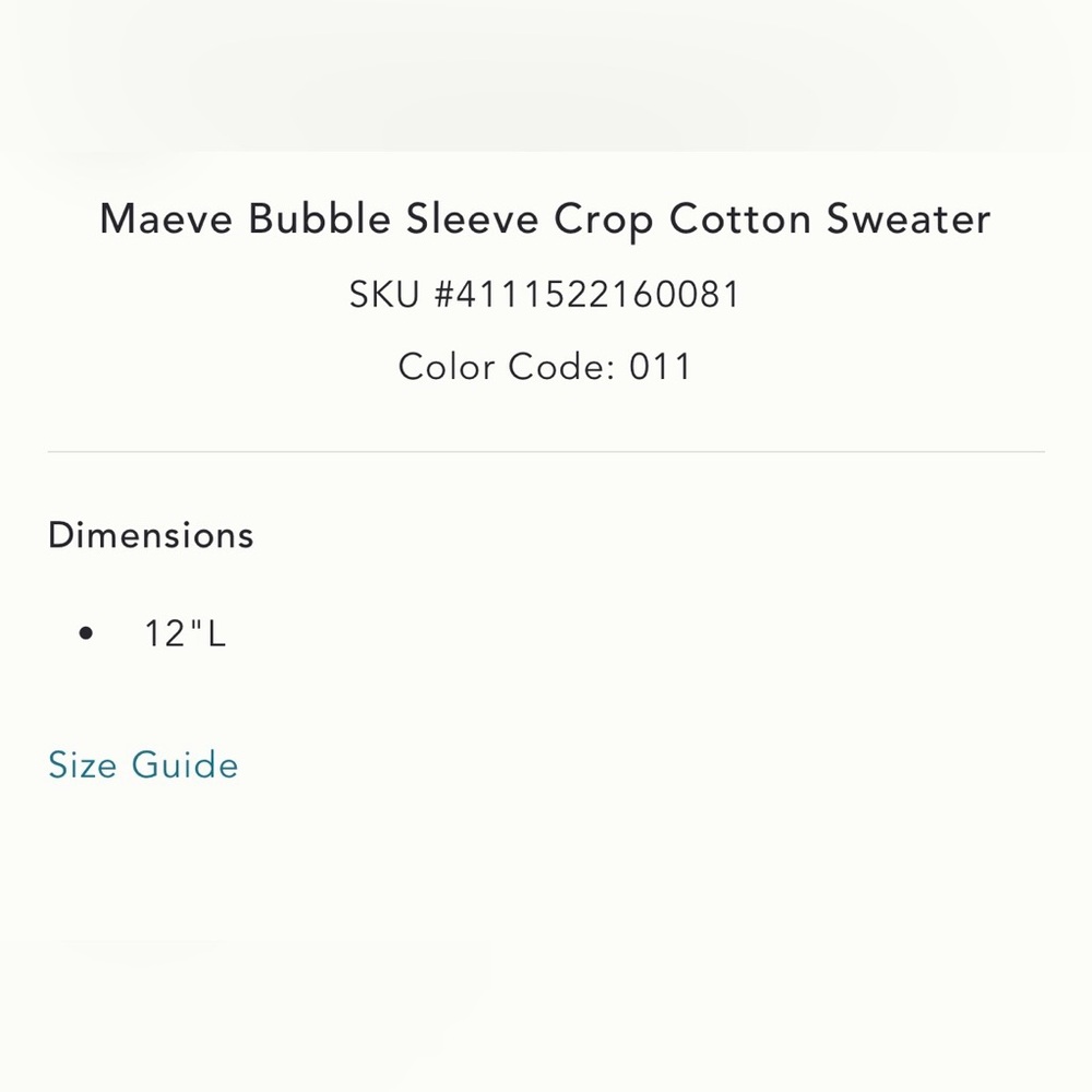 MWT Maeve Bubble Sleeve Crop Cotton Sweater L - Picture 9 of 9